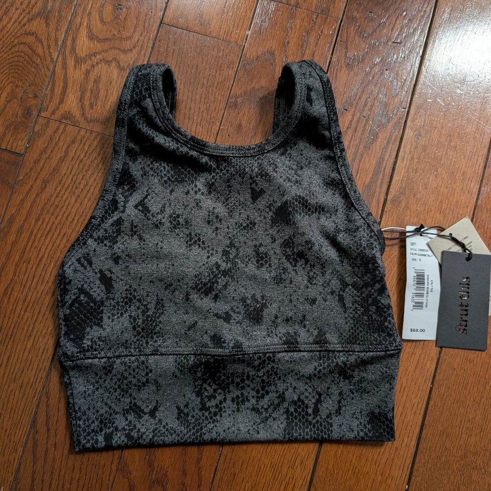 Stylish Black Snake Print Exercise Crop Top - Small (Fits XS)